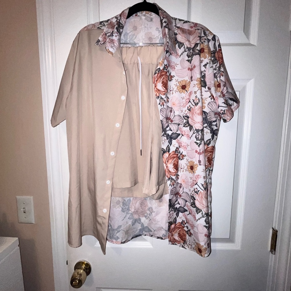 Floral and Beige Short Set